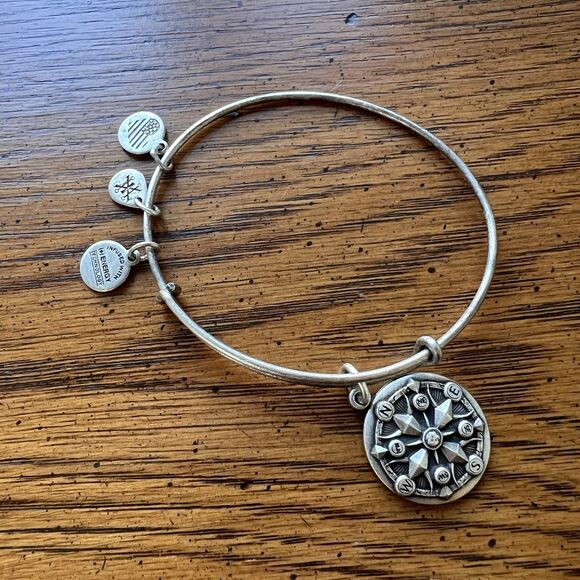 Alex and Ani Rafaelian Silver Compass Charm Bangle Bracelet nautical, coastal - Picture 1 of 7